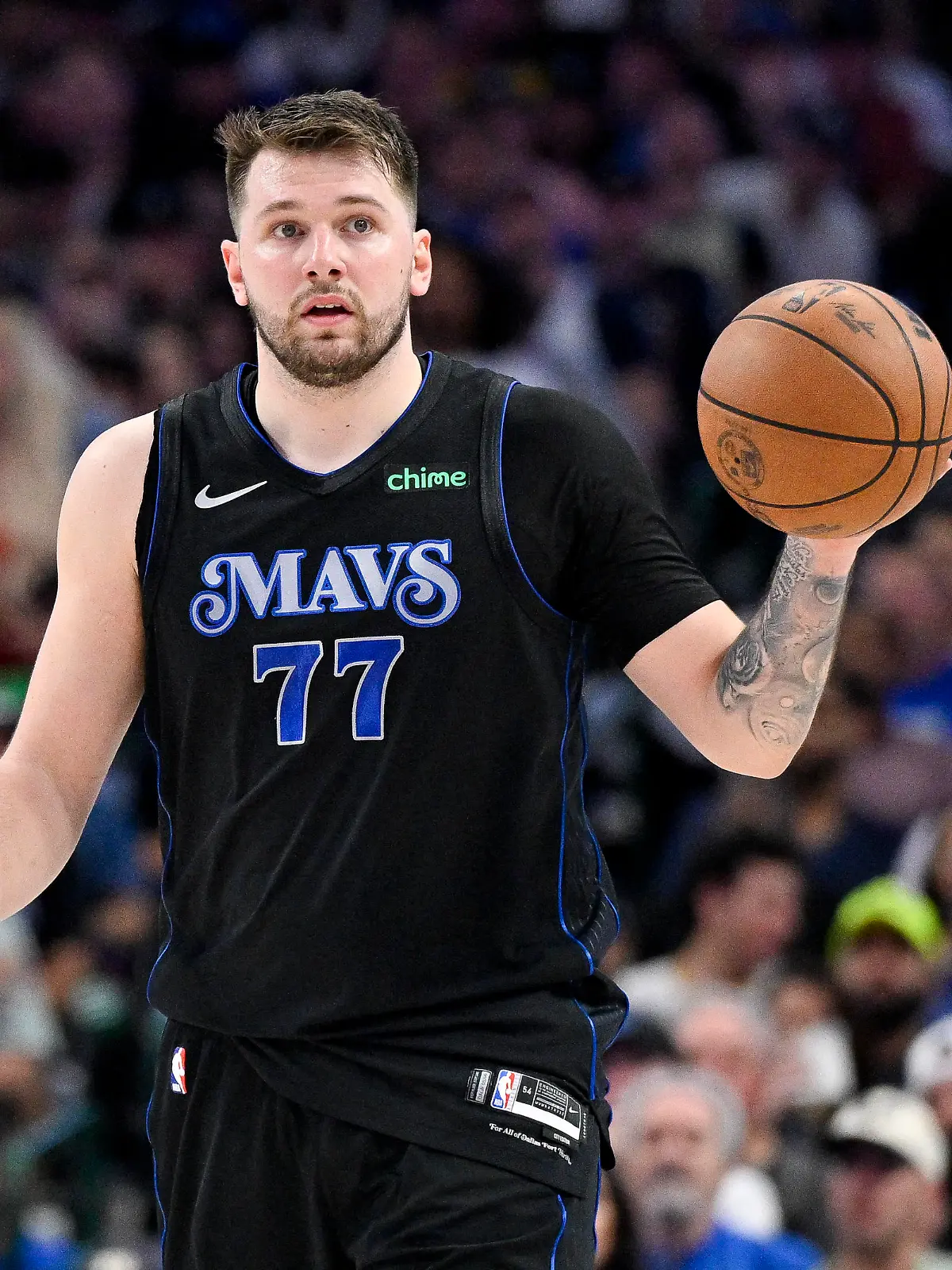 May 3, 2024; Dallas, Texas, USA; Dallas Mavericks guard Luka Doncic (77) brings the ball up court against the LA Clippers during the third quarter during game six of the first round for the 2024 NBA playoffs at American Airlines Center. Mandatory Credit: Jerome Miron-USA TODAY Sports