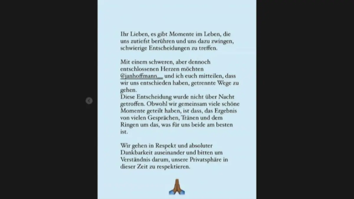 In ihrer Story verkündet Sharon Battiste ihre Trennung von Jan Hoffmann.