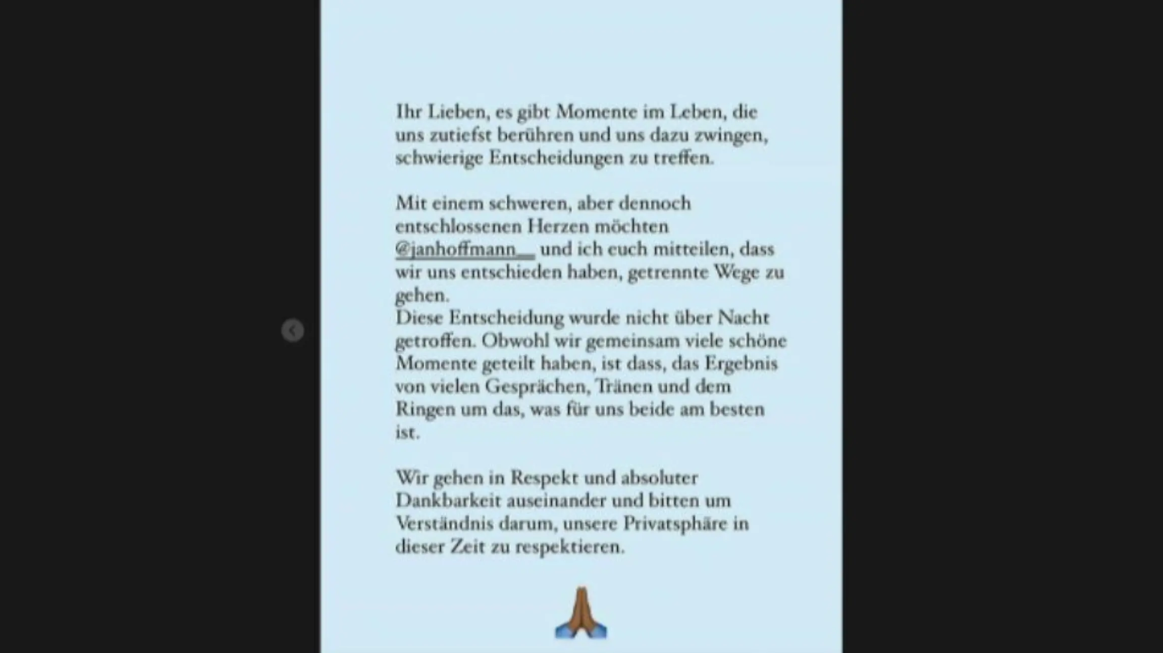 In ihrer Story verkündet Sharon Battiste ihre Trennung von Jan Hoffmann.
