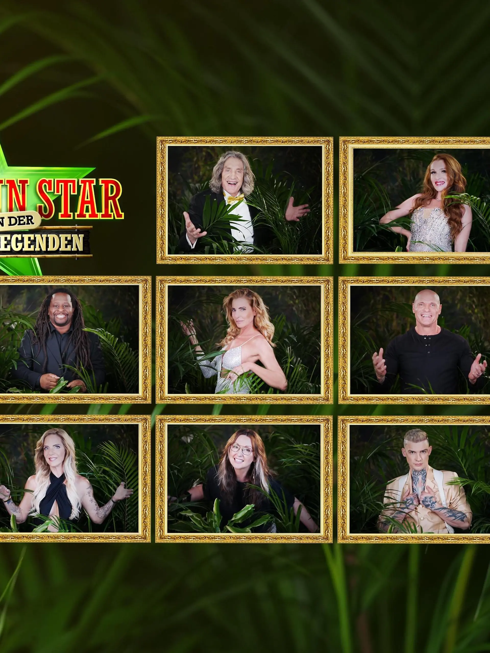 Der Cast der Dschungel Legenden v.o.l.: Winfried Glatzeder, Georgina Fleur, Gigi Birofio, Sarah Knappik, Mola Adebisi, Giulia Siegel, Thorsten Legat, Kader Loth, David Ortega, Daniela Büchner, Hanka Rackwitz, Eric Stehfest, Elena Miras

