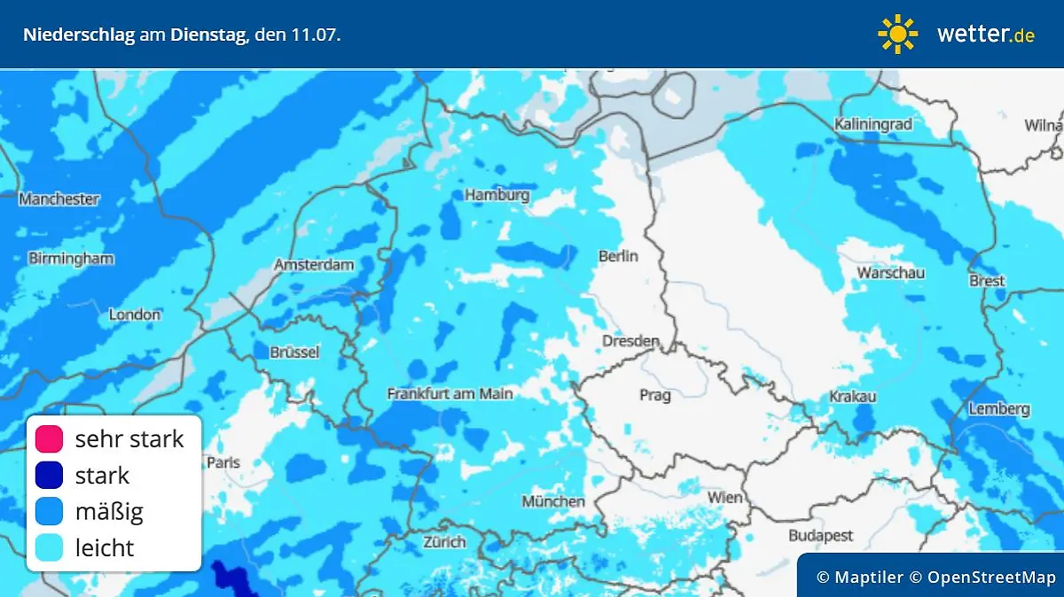 Niederschlag am Dienstag, 11. Juli, in Deutschland