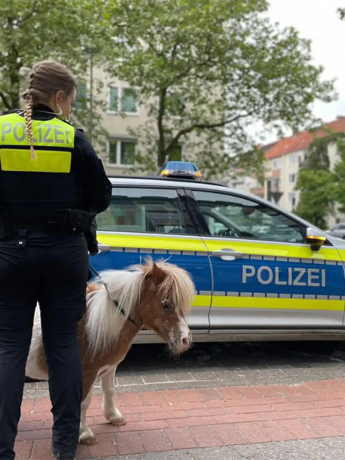 "John Boy" mit einer Polizeibeamtin vorm Funkstreifenwagen