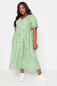 Strukturiertes Midaxikleid in Grün mit Vintage-Blumenmuster