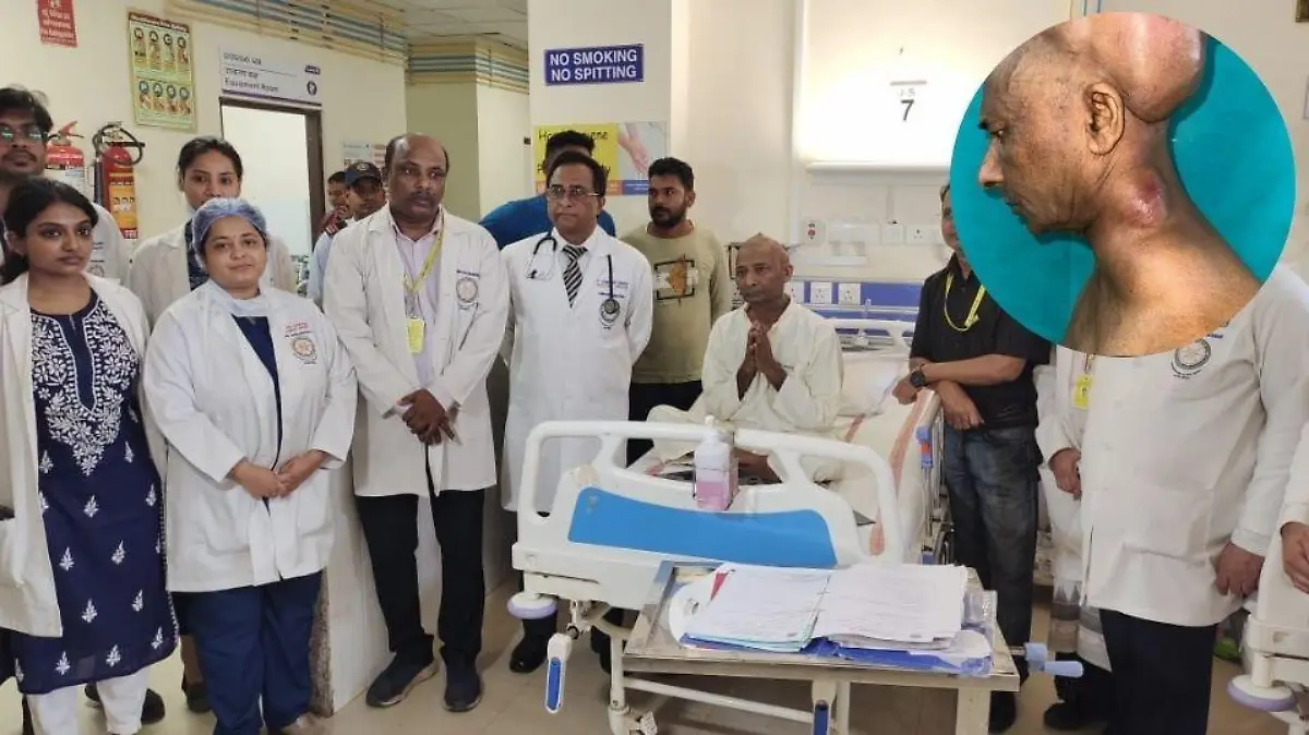 Ravindra Bishu vor und nach seiner Operation mit dem Ärzteteam im Krankenhaus