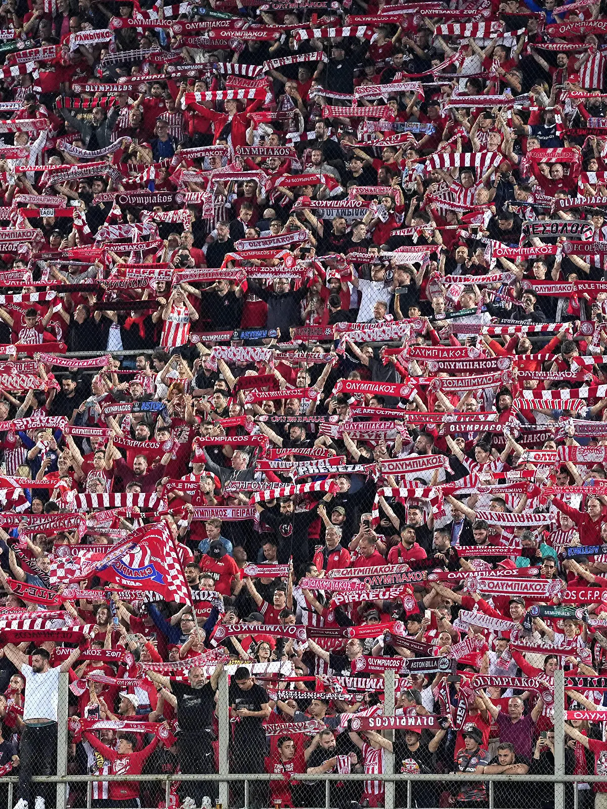 Olympiacos v Aston Villa - UEFA Europa Conference League - Semi Final - Second Leg - Georgios Karaiskakis Stadium Olympiacos fans during the UEFA Europa Conference League semi-final, second leg match at The Georgios Karaiskakis Stadium, Athens. Picture date: Thursday May 9, 2024. Use subject to restrictions. Editorial use only, no commercial use without prior consent from rights holder. PUBLICATIONxNOTxINxUKxIRL Copyright: xZacxGoodwinx 76121013