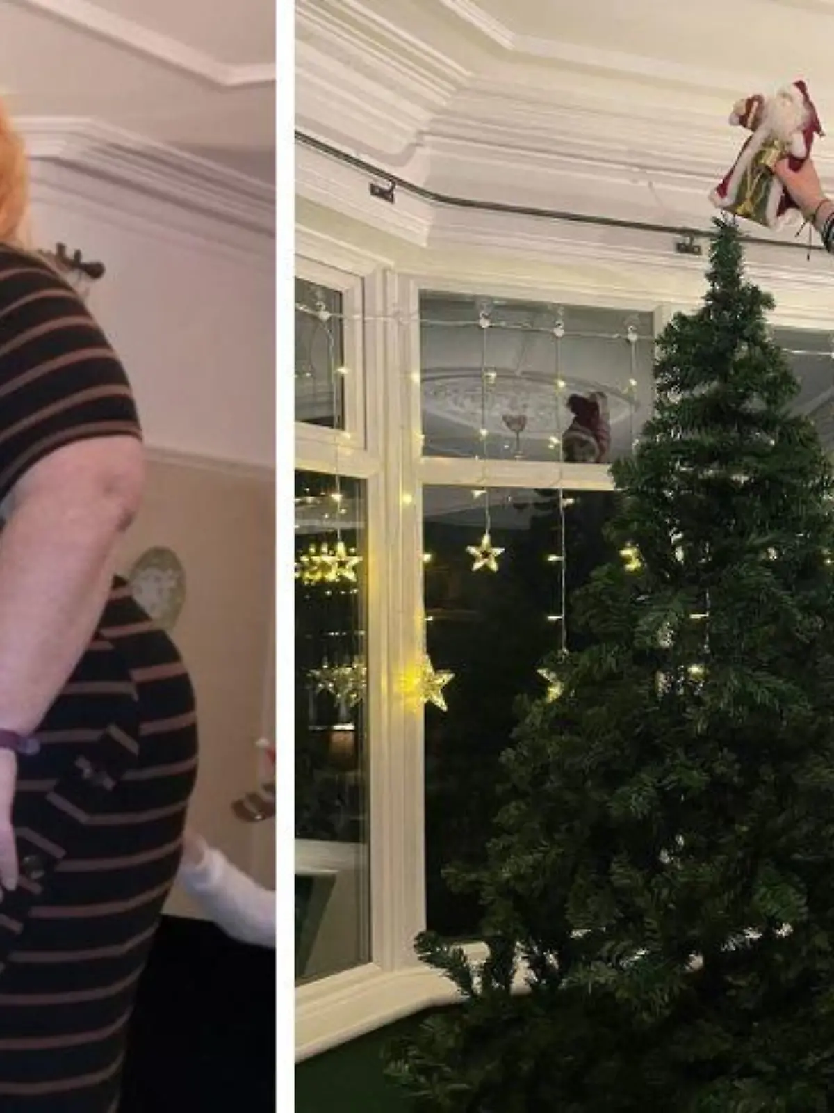 Verity Bambury vor und nach der Diät beim Schmücken des Weihnachtsbaums