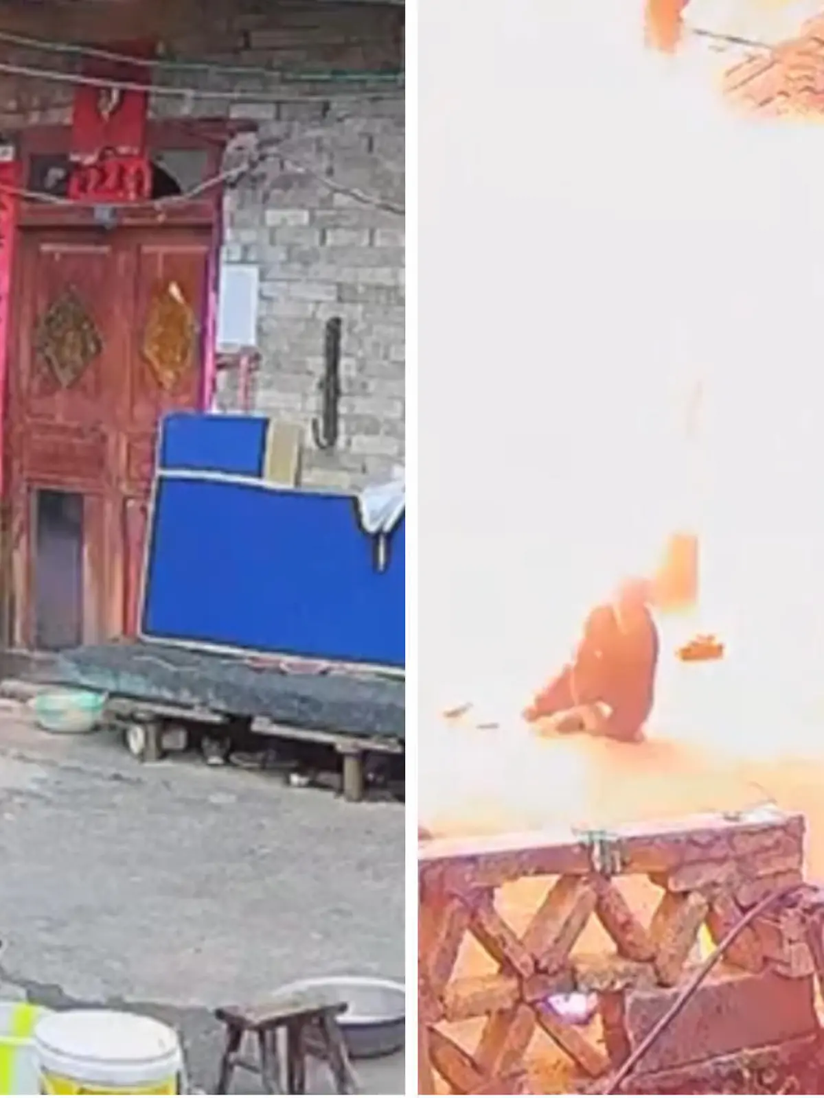 Ein Mann dreht im Süden Chinas an einer älteren Gasflasche. Kurze Zeit später explodiert sie so stark, dass ein riesiger Feuerball nur knapp den Mann verfehlt. Durch den enormen Druck fliegt die Flasche über den gesamten Hof. Warum der Chinese überhaupt mit dem Gas hantierte, zeigen wir euch im Video.