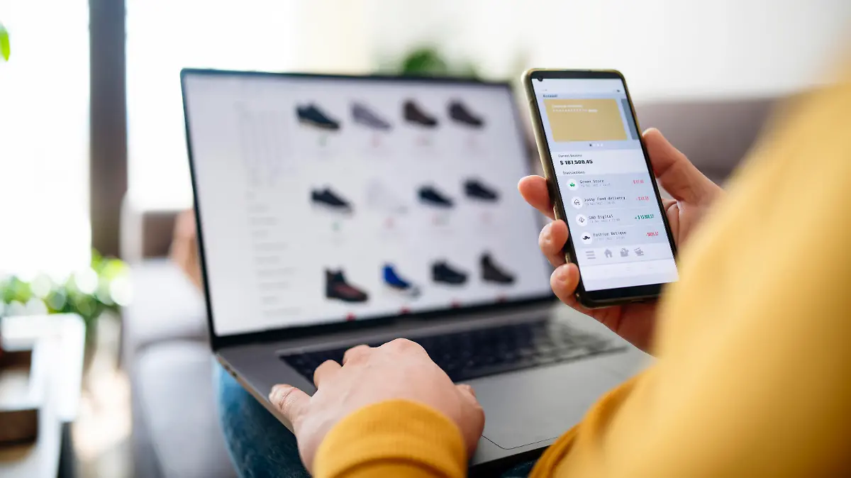 Man shopping online easy and fast.The convenience of shopping online.