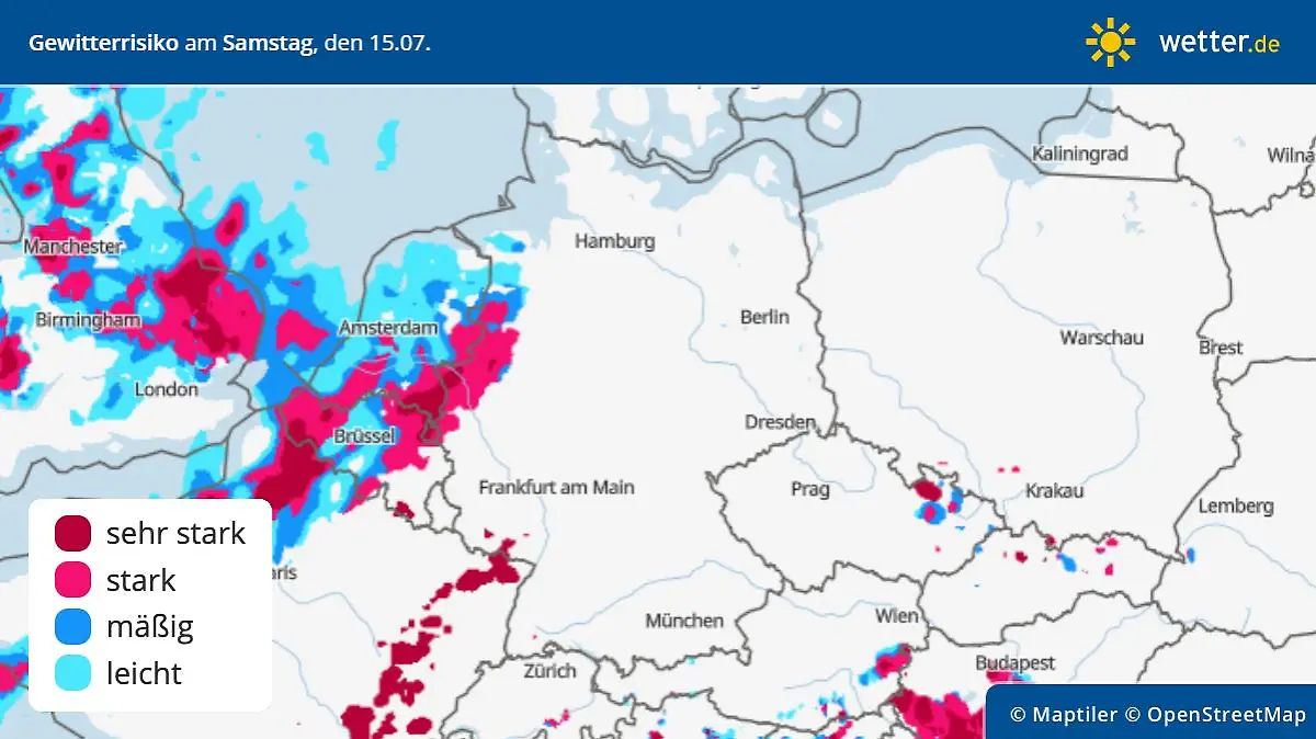 Gewitterrisiko am Samstag, 15. Juli, in Deutschland