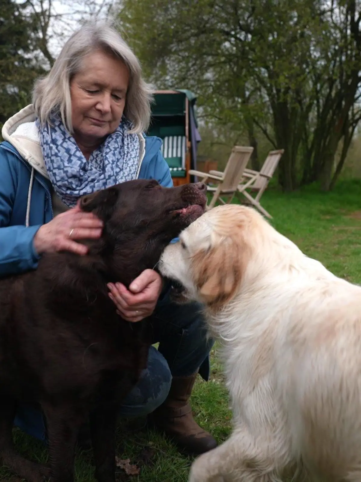 Angela Tesdorpf und ihre drei Hunde. Für sie besucht sie den Erste-Hilfe-Kurs in Lübeck, damit sie im Notfall Hundeleben retten kann.