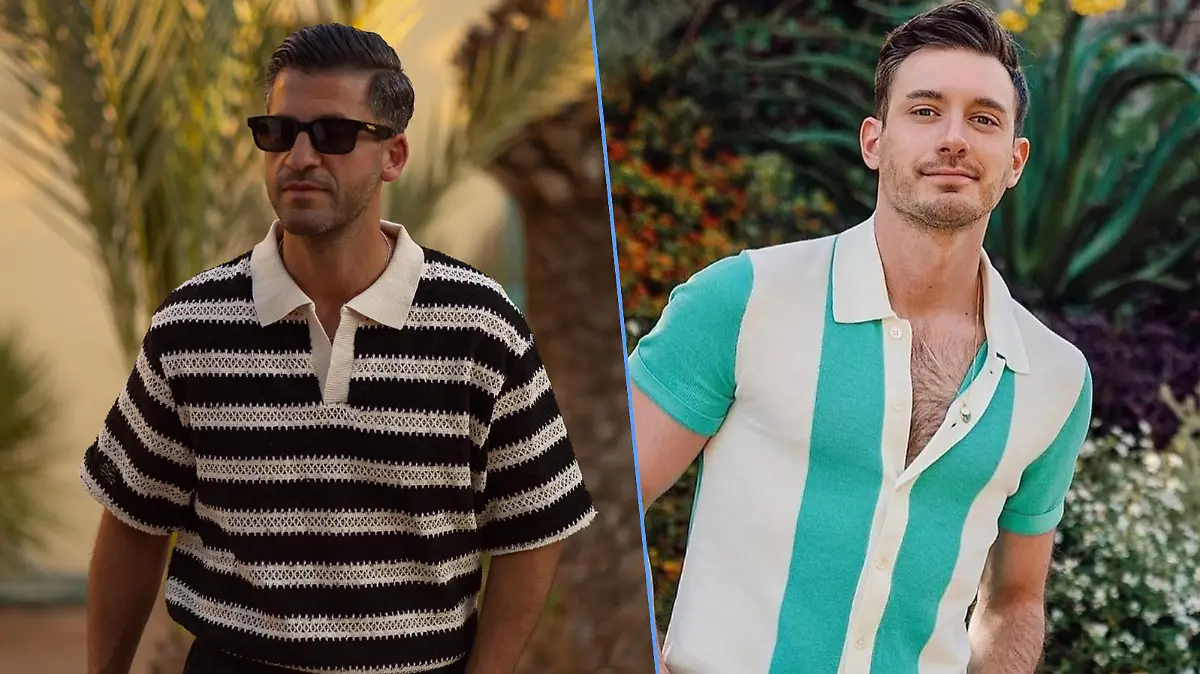 Zwei Männer tragen kurzärmlige Strickhemden.