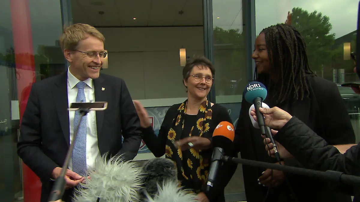 Ministerpräsident Daniel Günther und das grüne Verhandlungsteam