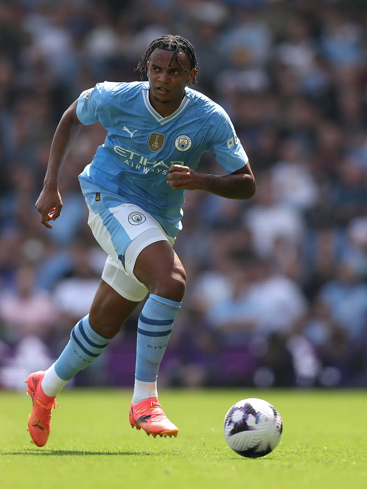 LONDON, ENGLAND - MAY 11: Manuel Akanji of Manchester City in action during the Premier League match between Fulham FC and Manchester City at Craven Cottage on May 11, 2024 in London, England. (Photo by Richard Heathcote/Getty Images)