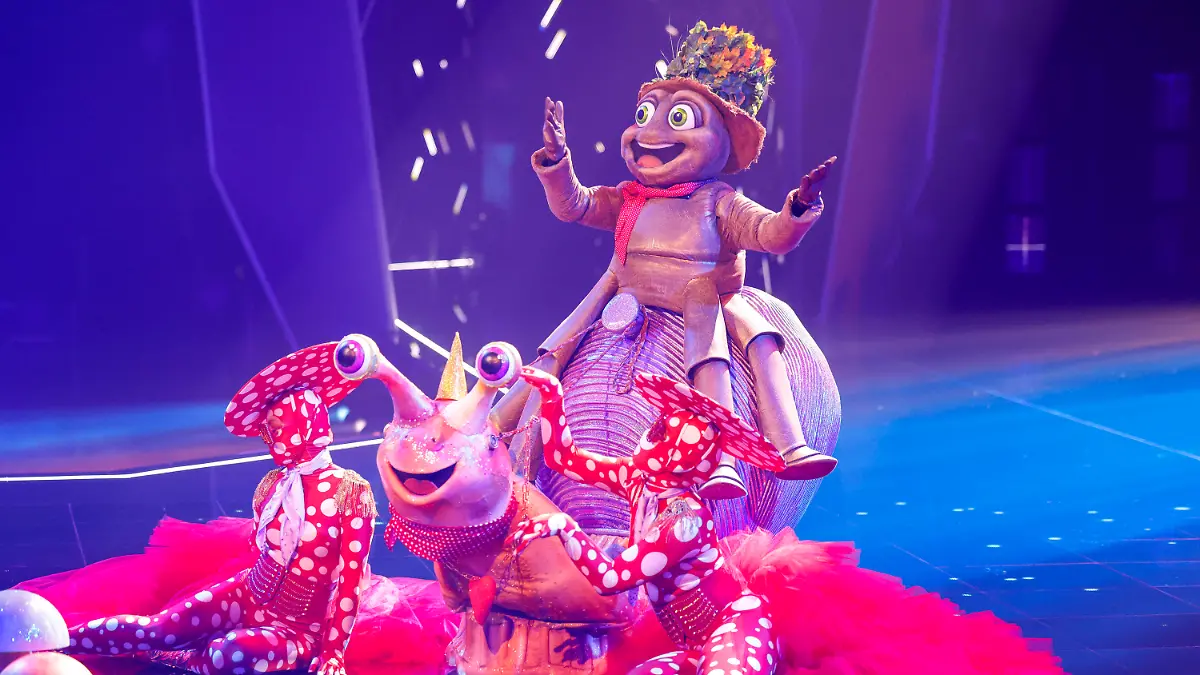 18.05.2024, Nordrhein-Westfalen, Köln: Die Figur ·Der Floh· steht im Finale der Prosieben-Show "The Masked Singer" auf der Bühne. (zu dpa: «Komikerin Mirja Boes gewinnt TV-Show «The Masked Singer»») Foto: Thomas Banneyer/dpa +++ dpa-Bildfunk +++