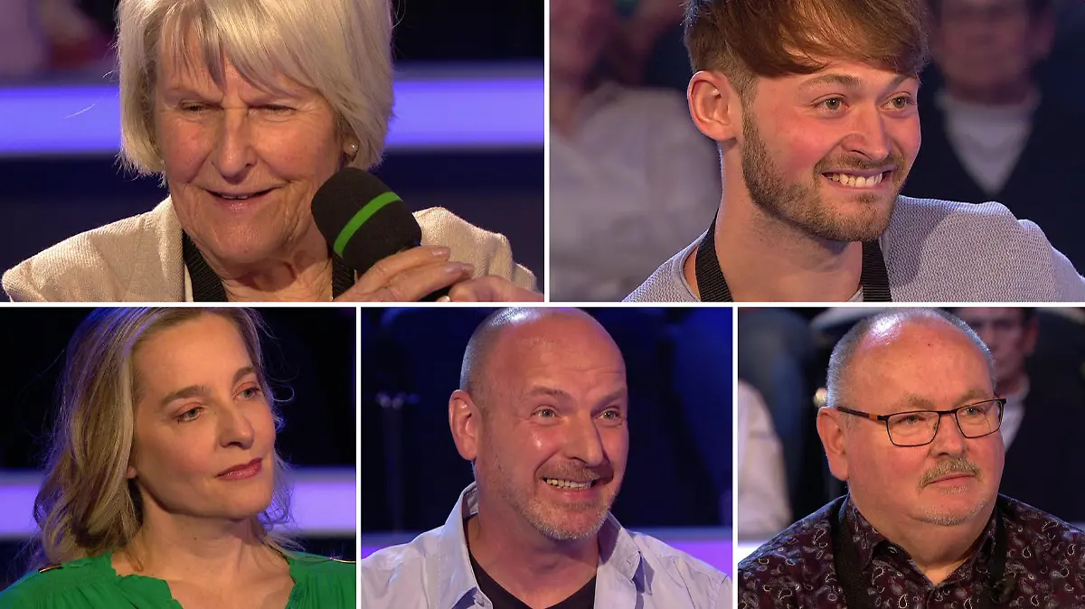 Helga van Vlorop, Cedric Pelzer, Annelie Köglmeier, Detlev Weyl und Günter Cottin durften am Pfingstmontag beim zweiten „Wer wird Millionär?“-Überraschungsspecial zu Günther Jauch auf den begehrten Stuhl in der Mitte.