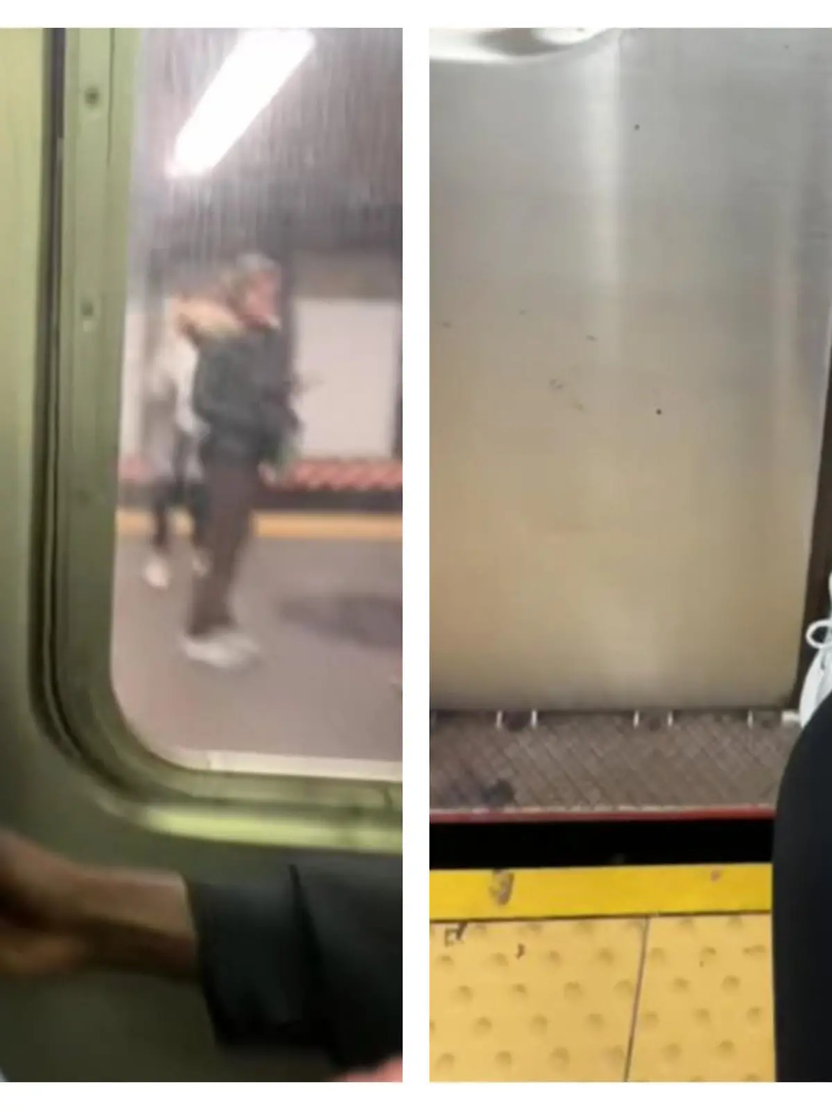 Die Influencerin, Julia DiCamillo, filmt den lustigen Kampf mit der New Yorker U-Bahn-Tür mit.