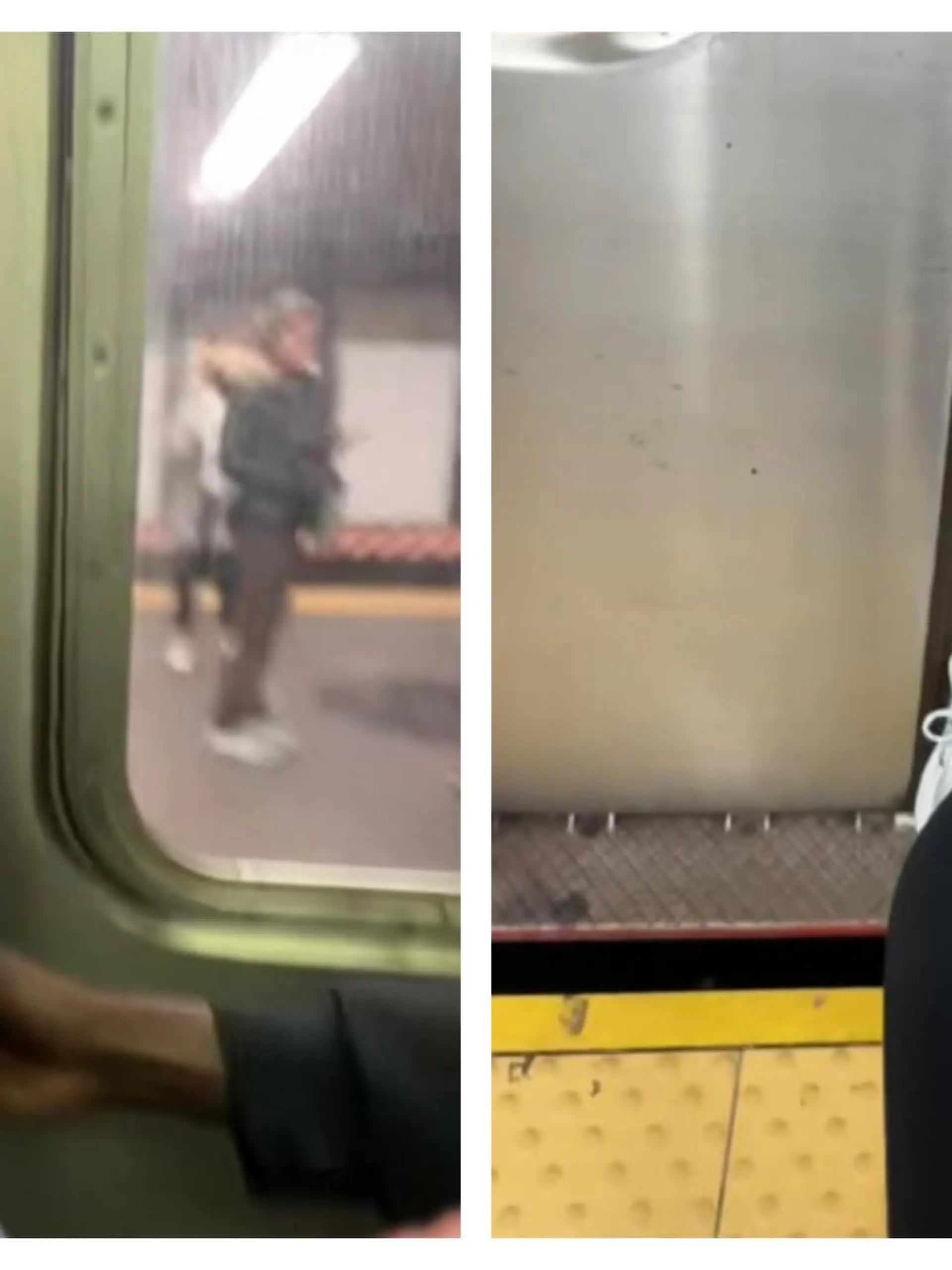 Die Influencerin, Julia DiCamillo, filmt den lustigen Kampf mit der New Yorker U-Bahn-Tür mit.