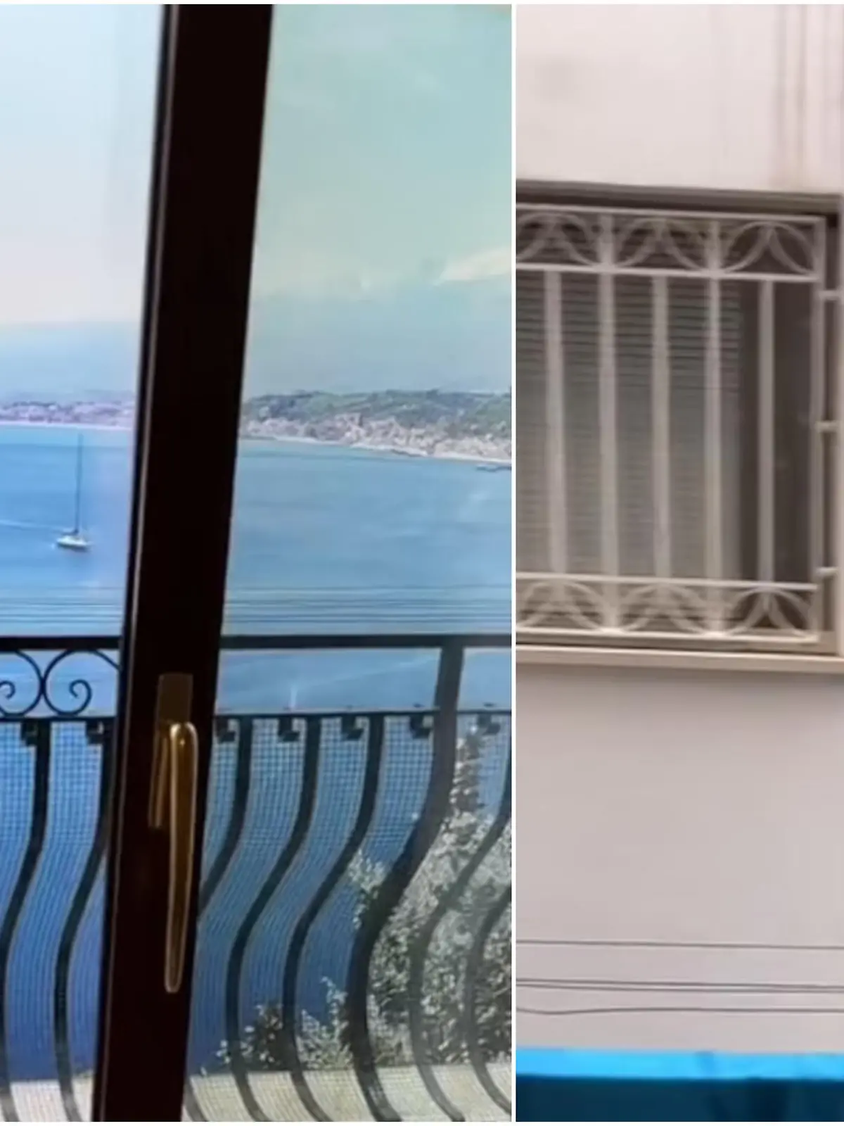 Statt Meerblick gibt es ein Meeresposter und eine weiße Hausfassade