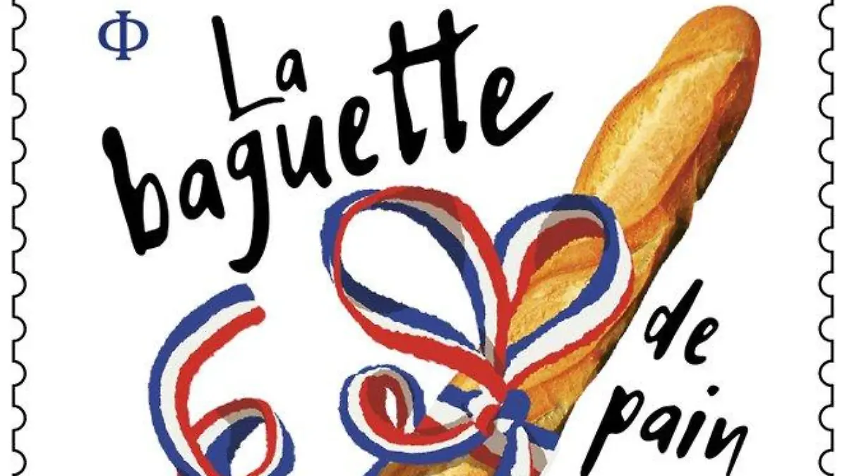 Eine Abbildung einer französischen Briefmarke, auf der ein Baguette zu sehen ist