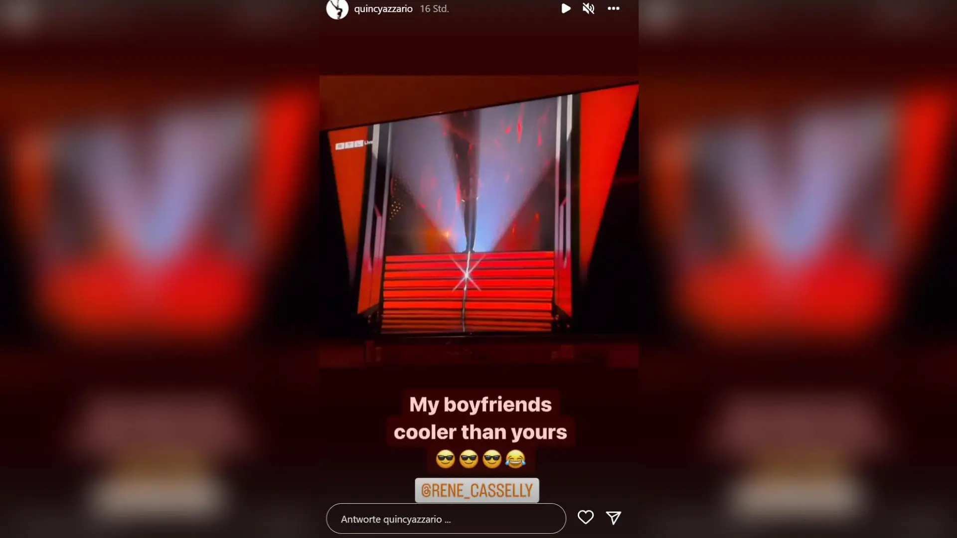 René Cassellys Freundin Qunicy Azzario verfolgt das "Let's Dance"-Finale vor dem Fernseher – und ist mächtig stolz. Quelle: instagram/quincyazzario