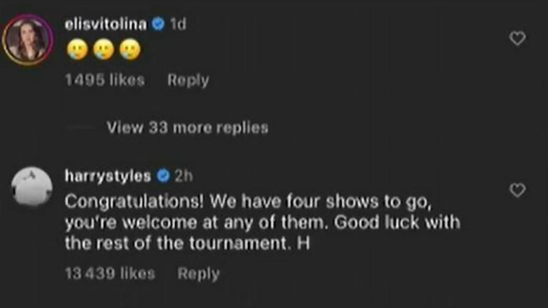 Elina Svitolina hat noch vier Chancen, Harry Styles live zu sehen.