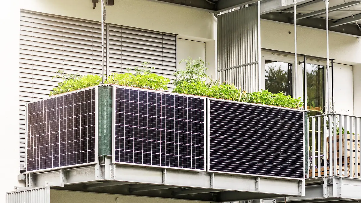 Solar panels on Balcony of Apartment Building. Modern Balcony Apartment Solar power panel.