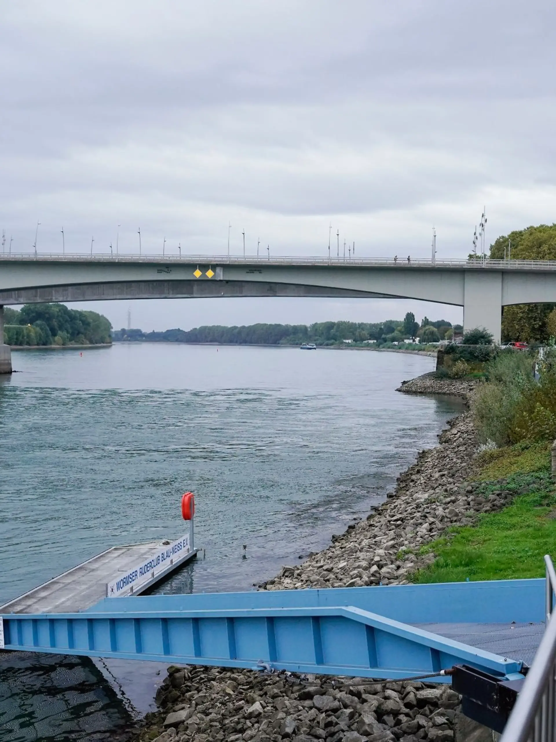 Der Rhein fließt unter der Nibelungenbrücke.
