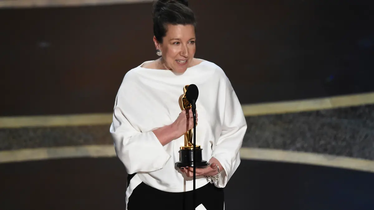 Jacqueline Durran accepts the award for best costume design for "Little Women" at the Oscars on Sunday, Feb. 9, 2020, at the Dolby Theatre in Los Angeles. (AP Photo/Chris Pizzello)