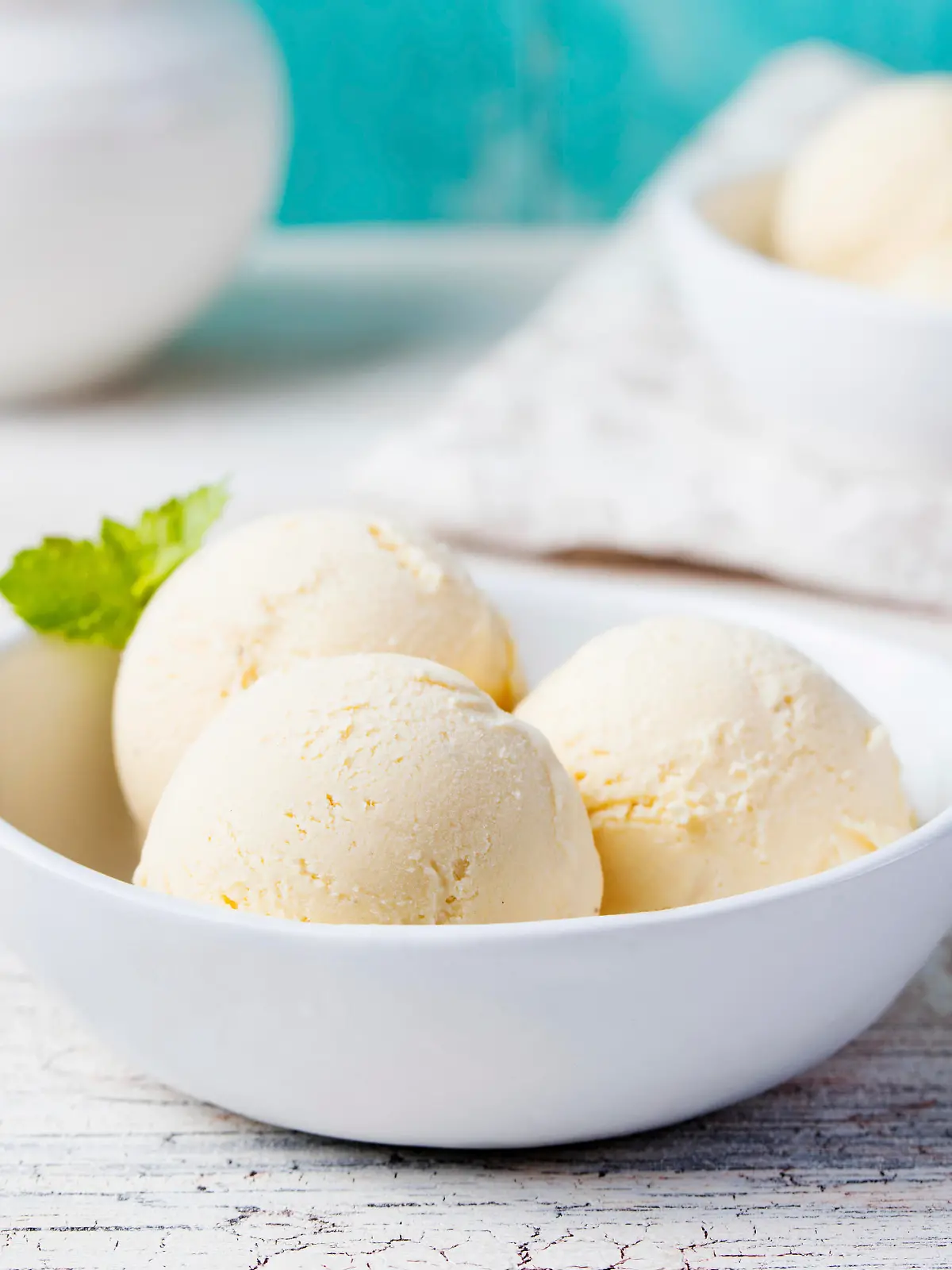 Vanilla Ice Cream with Mint in bowl Organic productVanilla Ice Cream with Mint in bowl Organic productVanilla Ice Cream with Mint in bowl Organic product