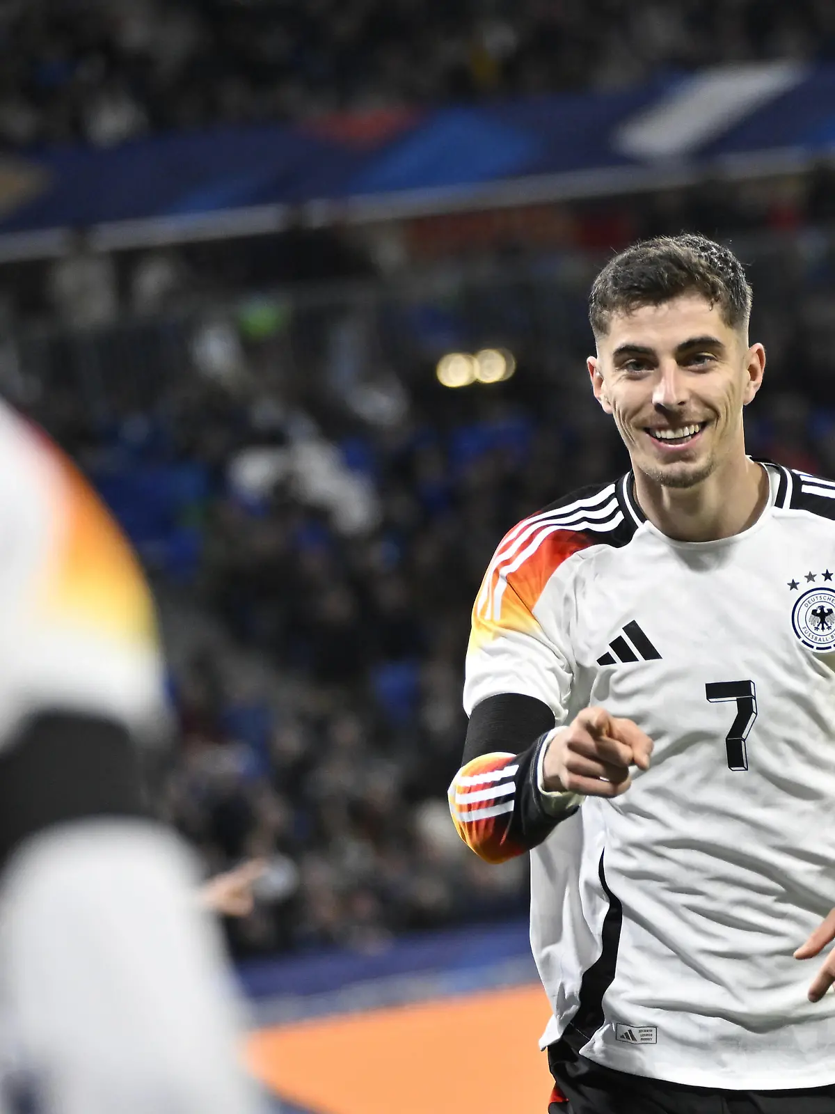 23.03.2024, xjrdrx, Fussball Länderspiel, Frankreich - Deutschland emspor, v.l. Kai Havertz Deutsche Fussball Nationalmannschaft DFB, Jamal Musiala Deutsche Fussball Nationalmannschaft DFB celebrate the goal, Der Torjubel zum 0:2 DFL/DFB REGULATIONS PROHIBIT ANY USE OF PHOTOGRAPHS as IMAGE SEQUENCES and/or QUASI-VIDEO Lyon *** 23 03 2024, xjrdrx, football international, France Germany emspor, v l Kai Havertz German national football team DFB , Jamal Musiala German national football team DFB celebrate the goal, Der Torjubel zum 0 2 DFL DFB REGULATIONS PROHIBIT ANY USE OF PHOTOGRAPHS as IMAGE SEQUENCES and or QUASI VIDEO Lyon