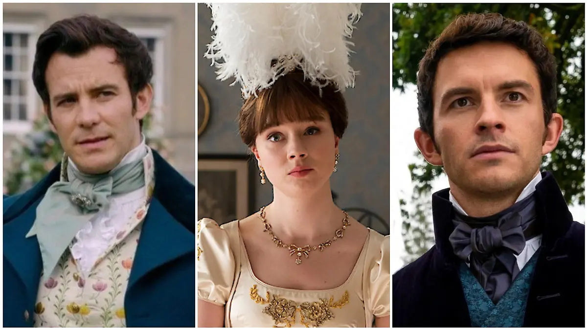 Wieder mit dabei: Luke Thompson als Benedict Bridgerton, Claudia Jessie als Eloise Bridgerton sowie Jonathan Bailey alias Anthony Bridgerton