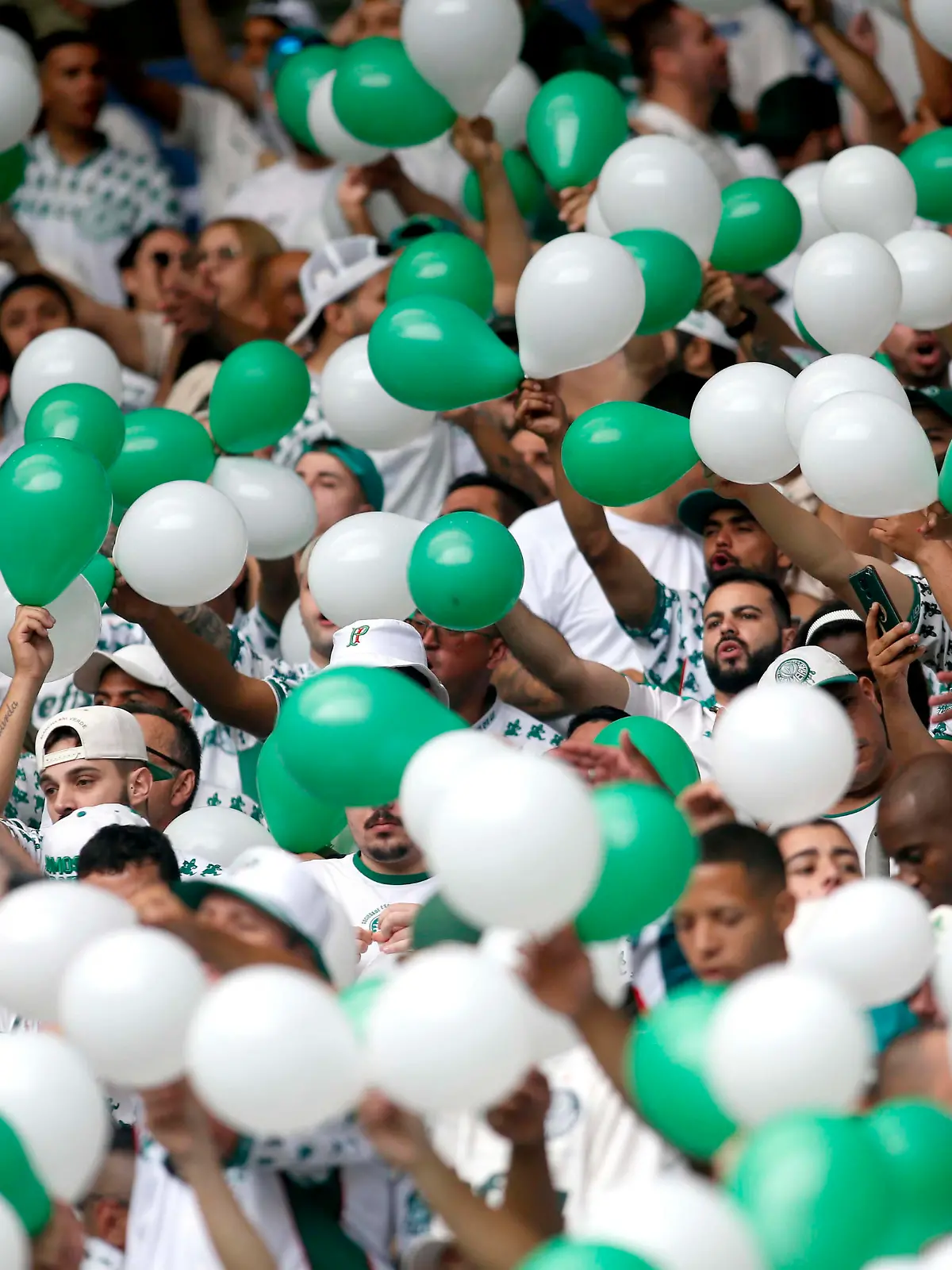Supporters during a game between Palmeiras and Sao Paulo at Allianz Parque in Sao Paulo, Brazil
