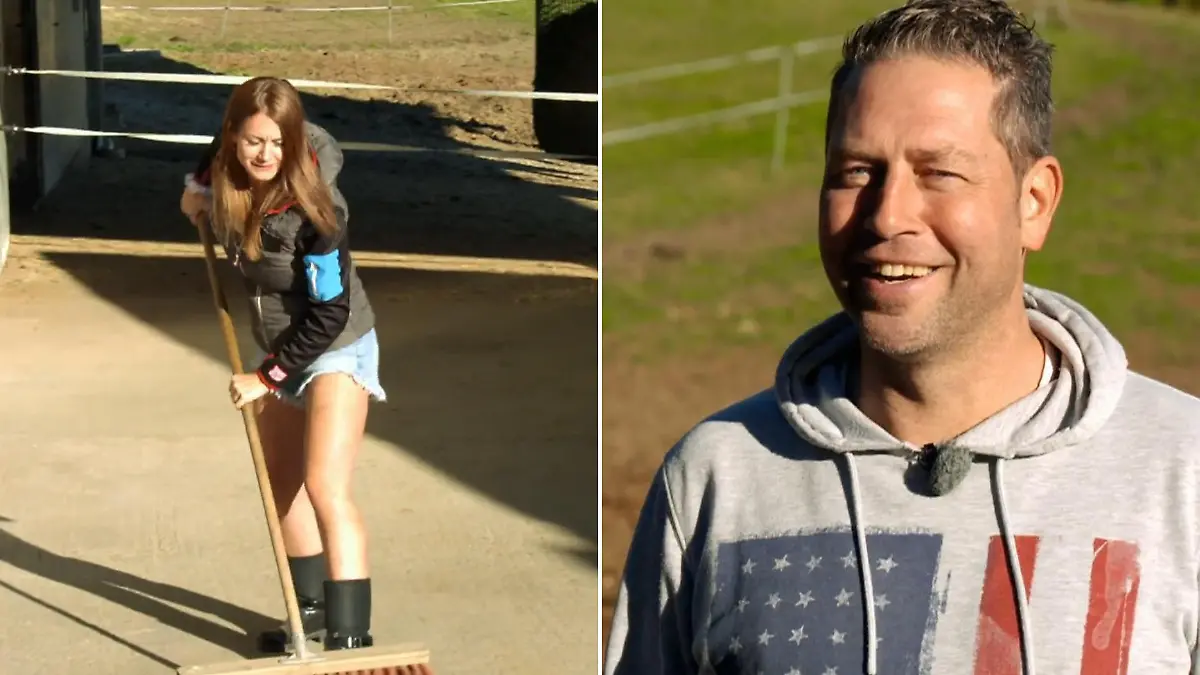 Angelikas "sexy Stall-Outfit" gefällt Bauer Gerfried sichtlich
