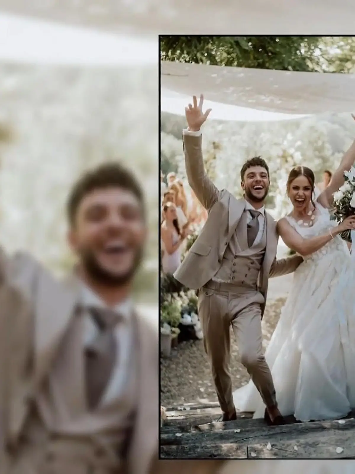 Christina und Luca Hänni gehen den Altar entlang.