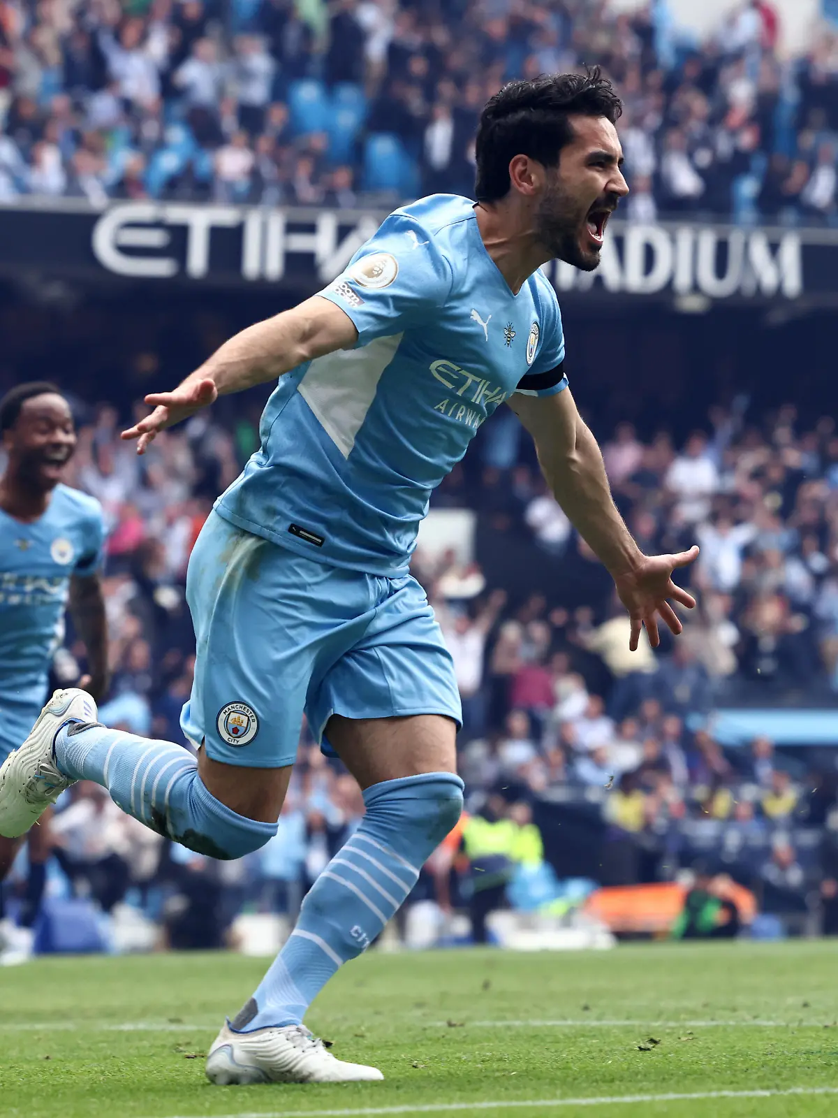 May 22, 2022, Manchester, United Kingdom: Manchester, England, 22nd May 2022. Ilkay Gundogan of Manchester City celebrates scoring their third goal during the Premier League match at the Etihad Stadium, Manchester. (Credit Image: Â© Darren Staples/CSM via ZUMA Press Wire