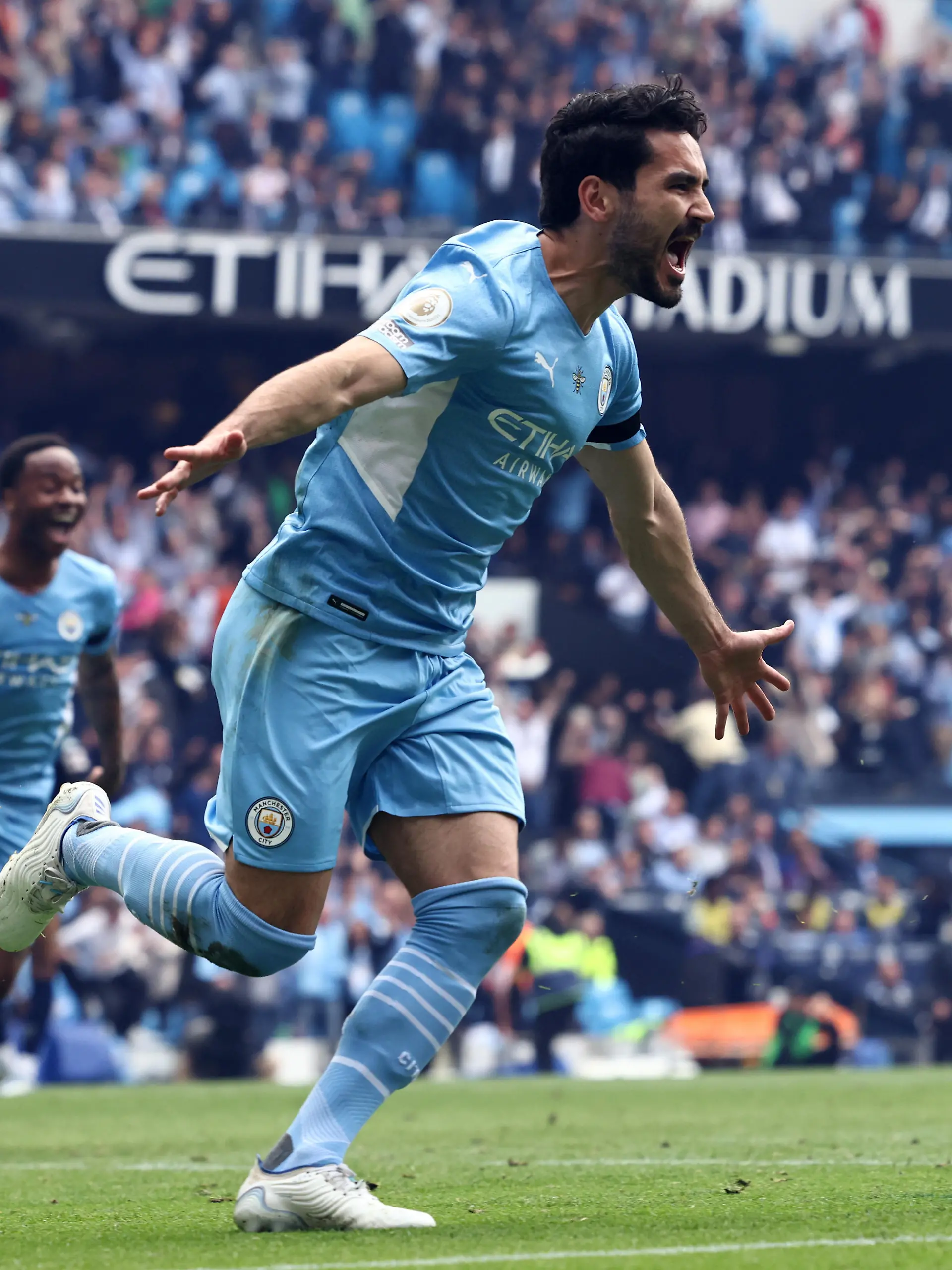May 22, 2022, Manchester, United Kingdom: Manchester, England, 22nd May 2022. Ilkay Gundogan of Manchester City celebrates scoring their third goal during the Premier League match at the Etihad Stadium, Manchester. (Credit Image: Â© Darren Staples/CSM via ZUMA Press Wire