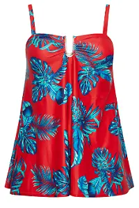 Yours Tankini-Oberteil in Rot mit Blätterprint
