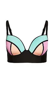 Evans Black & Mint Green Colourblock Bikini Top