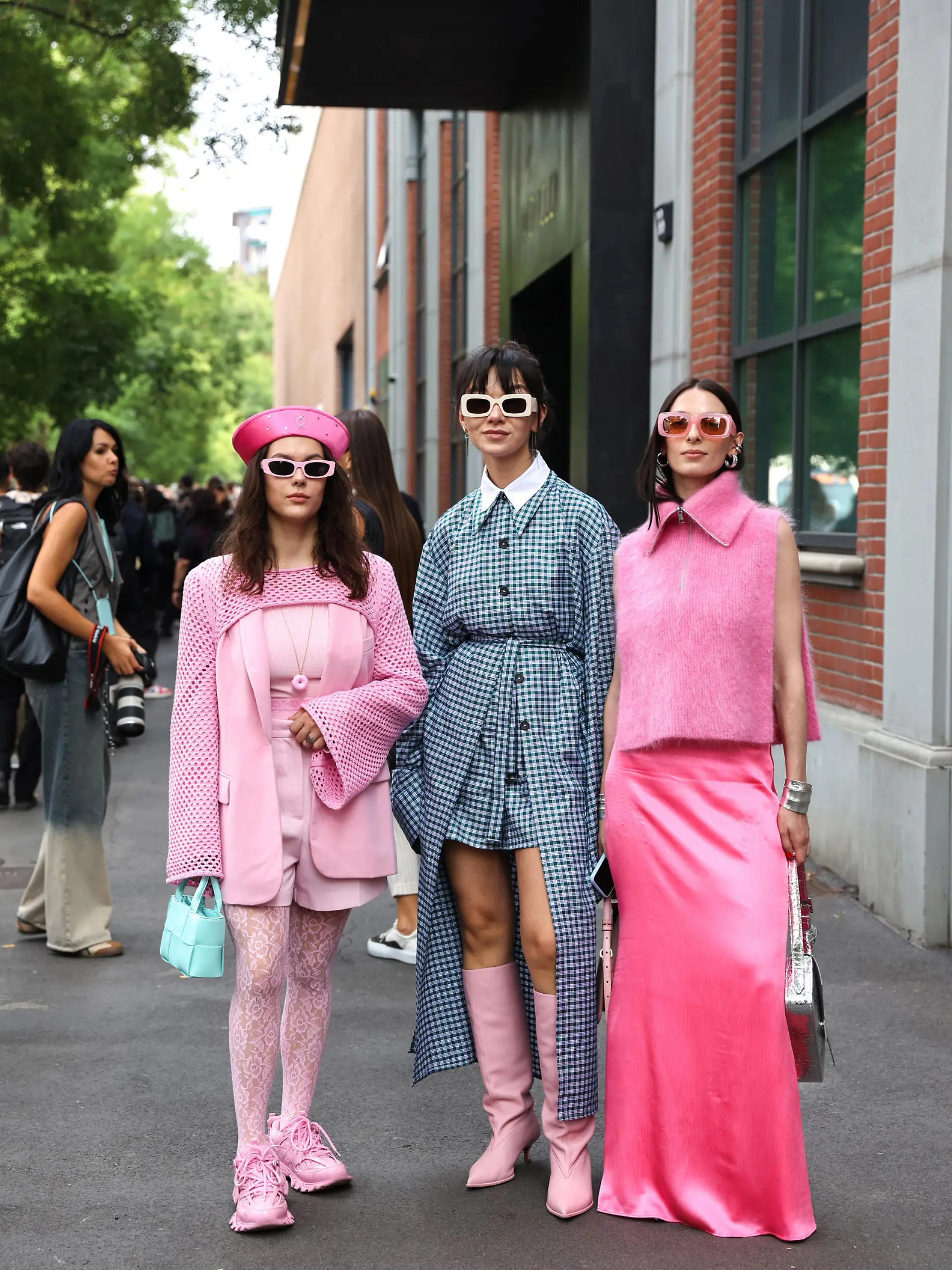 September 20, 2023, Milan, Lombardia, Italy: Milan Fashion Week takes place from 19 to 25 September 2023 in Milan, Italy. Fashion lovers and fashion bloggers pose for photographers before the Fendi fashion show (Credit Image: Â© Marina Takimoto/ZUMA Press Wire