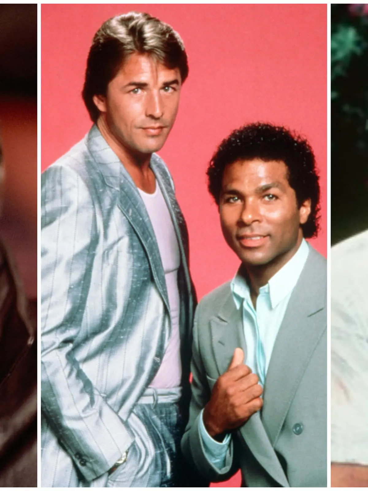 Lee Majors als Colt Seavers, Philip Michael Thomas und Don Johnson in Miami Vice und Tom Selleck als Magnum