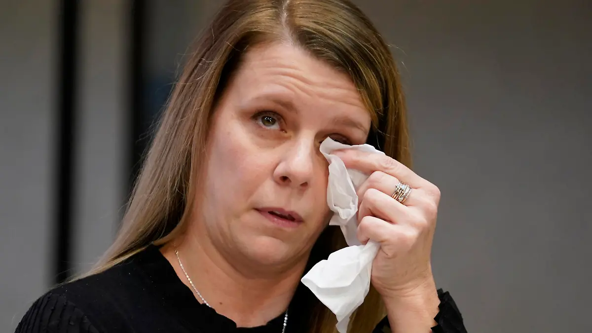 FILE - Gabby Petito's mother Nichole Schmidt, wipes a tear from her face during a news conference on Nov. 3, 2022, in Salt Lake City. A letter written by Roberta Laundrie to her late son Brian Laundrie can be used by the attorney for Gabby Petito’s parents in preparation for their negligence lawsuit filed against Laundrie’s parents and their New York-based attorney in their high-profile case involving Petito’s death. (AP Photo/Rick Bowmer, File)