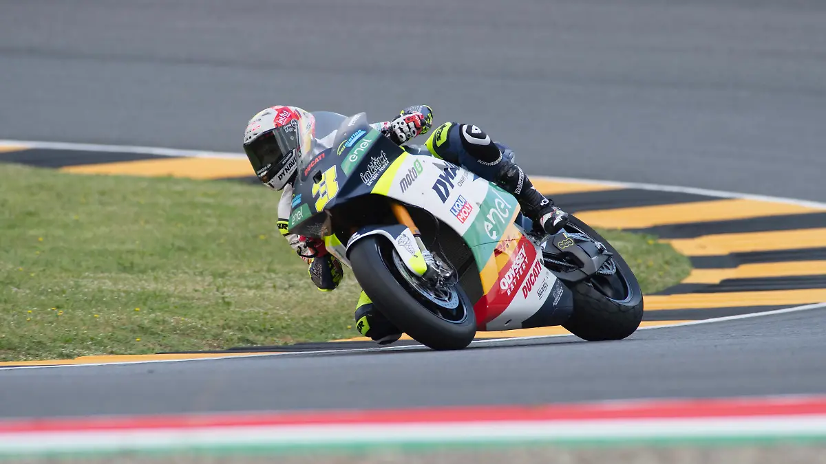 SCARPERIA, ITALY - MAY 31: Lukas Tulovic of Germany and Dynavolt Intact GP MotoE rounds the bend during the MotoGP Of Italy - Free Practice at Mugello Circuit on May 31, 2024 in Scarperia, Italy. (Photo by Mirco Lazzari gp/Getty Images)