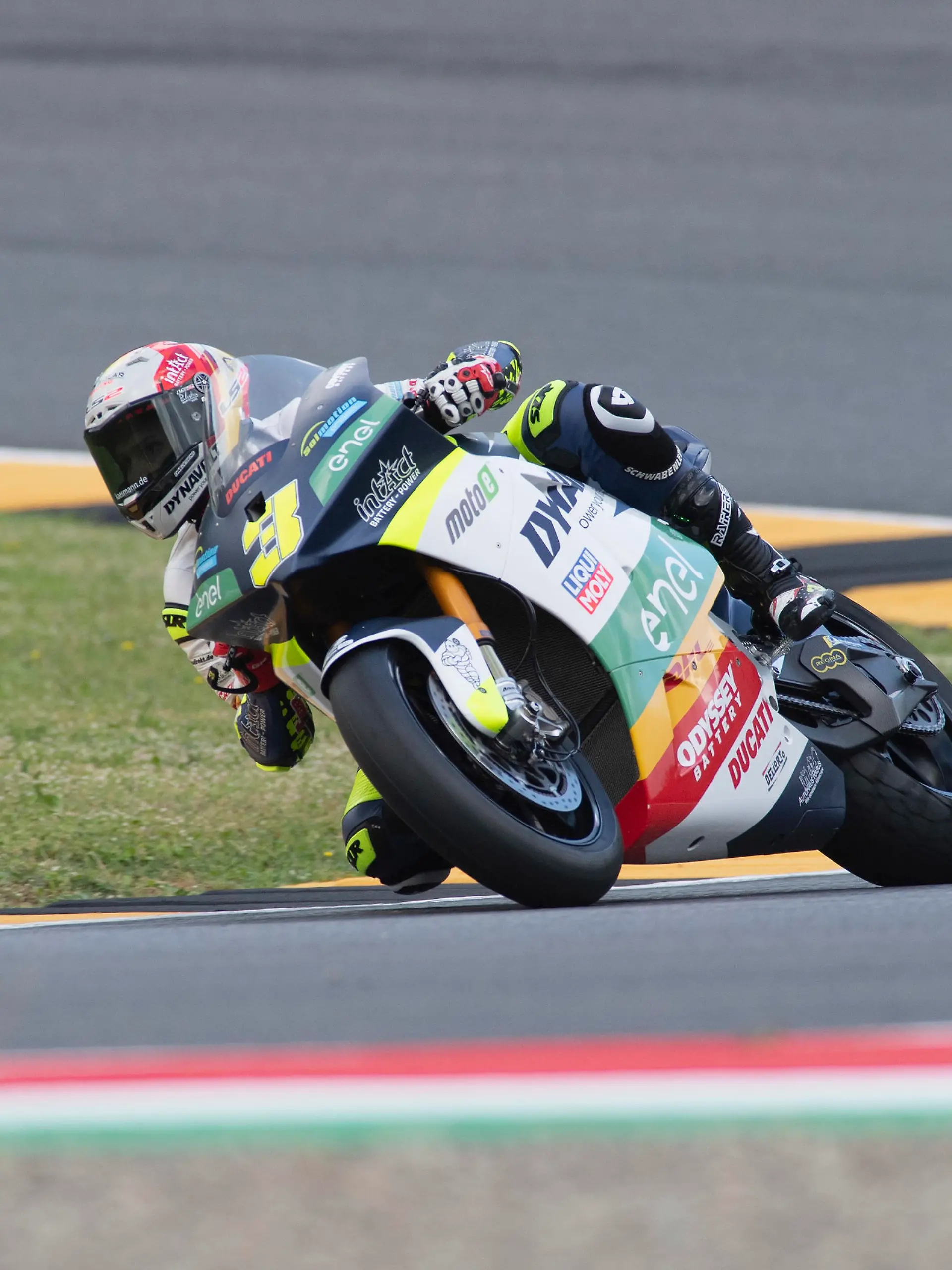 SCARPERIA, ITALY - MAY 31: Lukas Tulovic of Germany and Dynavolt Intact GP MotoE rounds the bend during the MotoGP Of Italy - Free Practice at Mugello Circuit on May 31, 2024 in Scarperia, Italy. (Photo by Mirco Lazzari gp/Getty Images)