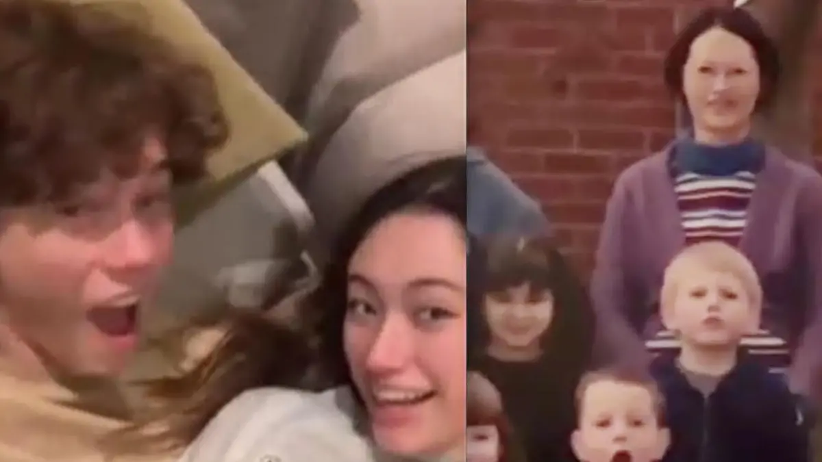 Leah und ihr Freund kuscheln. Auf der anderen Seite sieht man ein Kinderfoto von einem Jungen aus dem Kindergarten.
