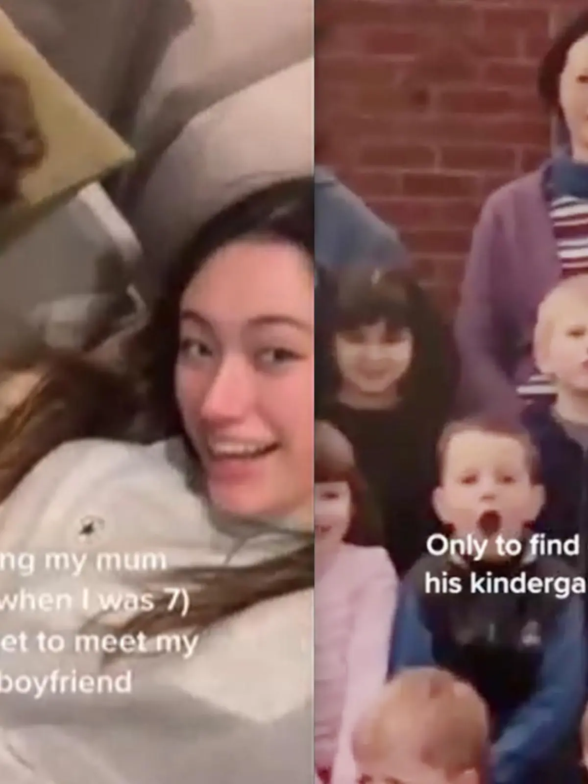 Leah und ihr Freund kuscheln. Auf der anderen Seite sieht man ein Kinderfoto von einem Jungen aus dem Kindergarten.