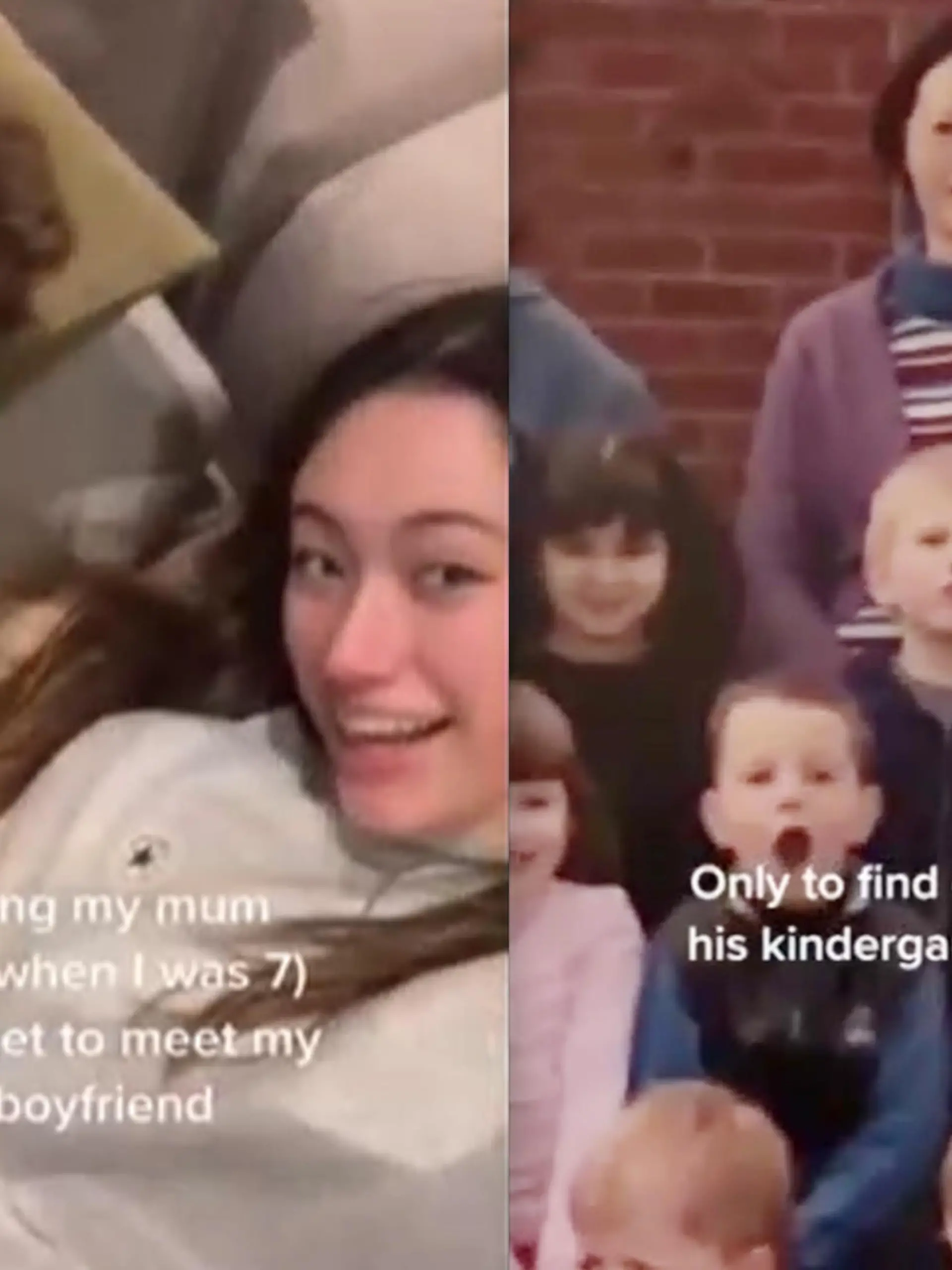 Leah und ihr Freund kuscheln. Auf der anderen Seite sieht man ein Kinderfoto von einem Jungen aus dem Kindergarten.