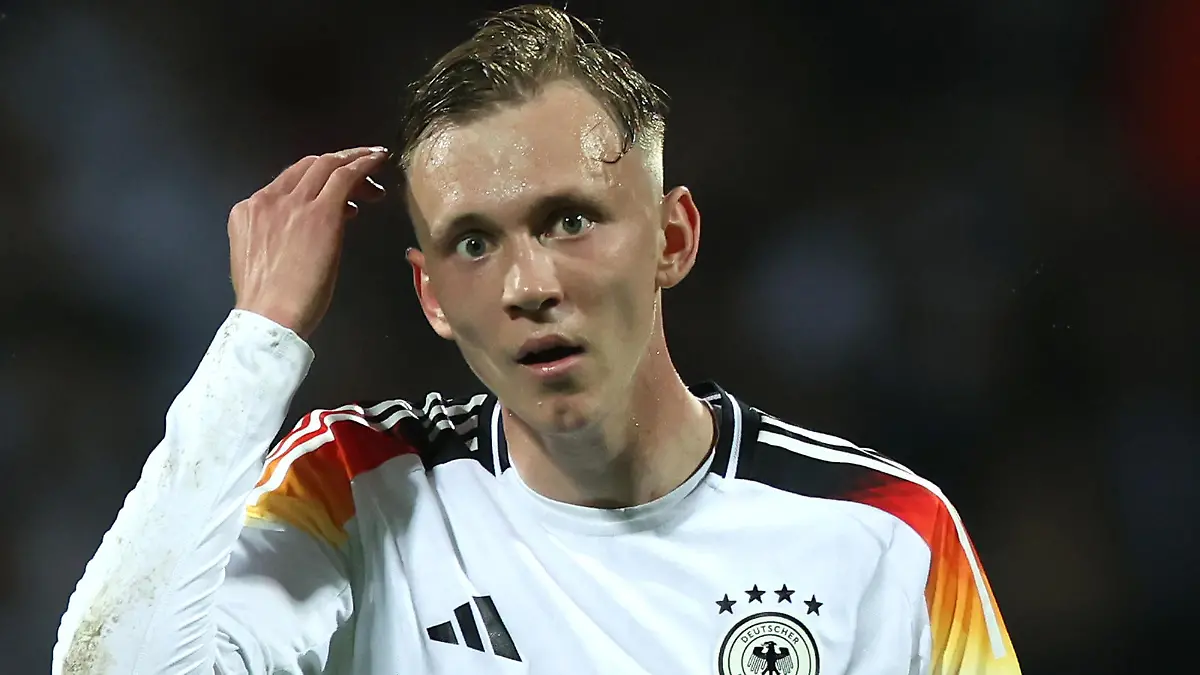 NUREMBERG, GERMANY - JUNE 03: Maximilian Beier of Germany looks on during the international friendly match between Germany and Ukraine at Max-Morlock-Stadion on June 03, 2024 in Nuremberg, Germany. (Photo by Alexander Hassenstein/Getty Images)