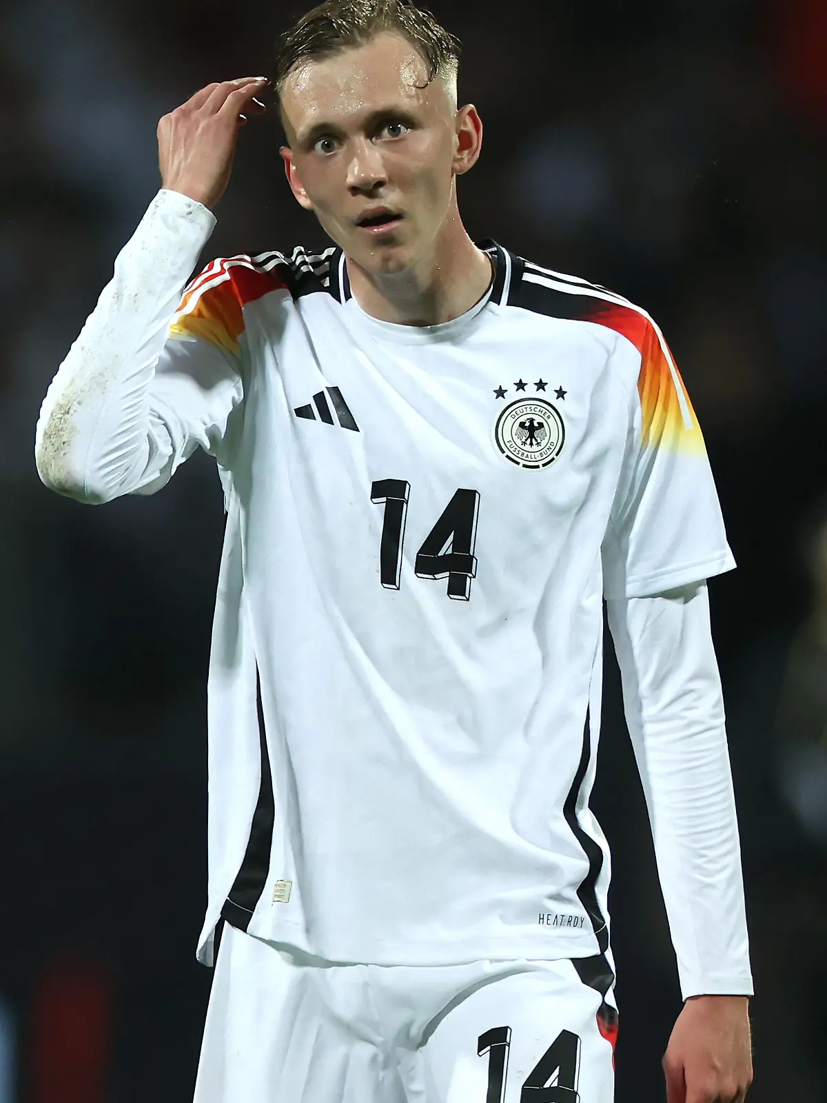 NUREMBERG, GERMANY - JUNE 03: Maximilian Beier of Germany looks on during the international friendly match between Germany and Ukraine at Max-Morlock-Stadion on June 03, 2024 in Nuremberg, Germany. (Photo by Alexander Hassenstein/Getty Images)