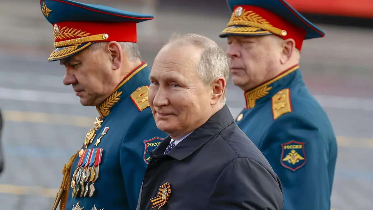 MOSCOW, RUSSIA - MAY 09: Russian President Vladimir Putin attends the military parade during 77th anniversary of the Victory Day in Red Square in Moscow, Russia on May 09, 2022. The Victory parade take place on the Red Square on 09 May to commemorate the victory of the Soviet Union's Red Army over Nazi-Germany in WWII. Sefa Karacan / Anadolu Agency