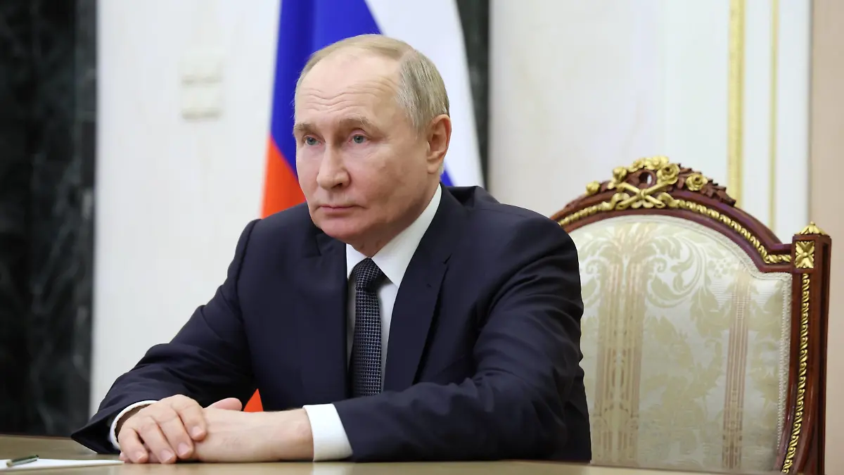 Russia Putin 8697760 04.06.2024 Russian President Vladimir Putin meets with Federation Council First Deputy Speaker, United Russia Party General Council Secretary Andrei Turchak via a videoconference at the Kremlin in Moscow, Russia. Alexander Kazakov / POOL Moscow Russia PUBLICATIONxINxGERxSUIxAUTxESTxLTUxLATxNORxSWExDENxNEDxPOLxUKxONLY Copyright: xAlexanderxKazakovx